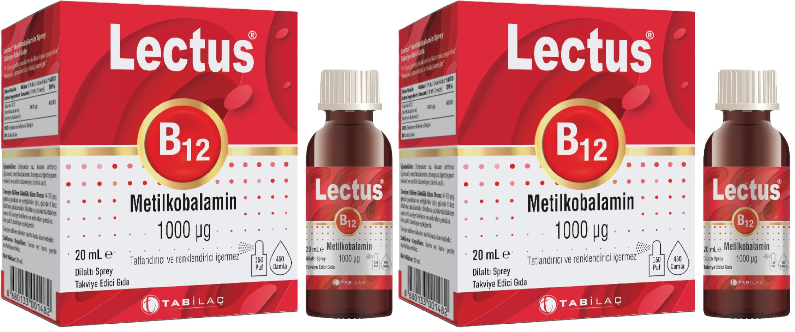 Lectus Metil B12 Dil Altı Sprey 20 Ml / 1000 Mcg (2 paketi)
