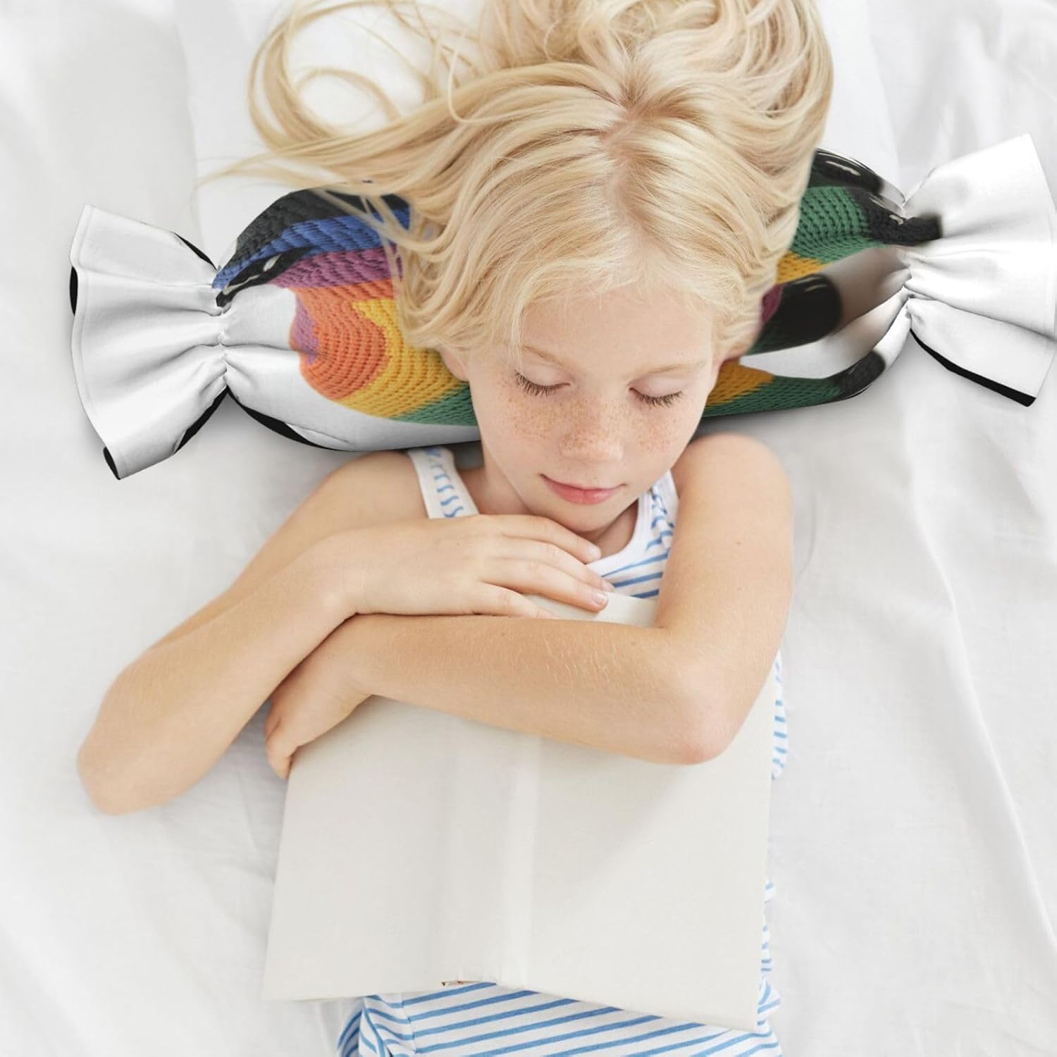 A Cute Bear Cylindrical Pillow-Premium Bed Pillows, Side Sleeper Neck Support, Decorative Candy Design, Soft and Durable