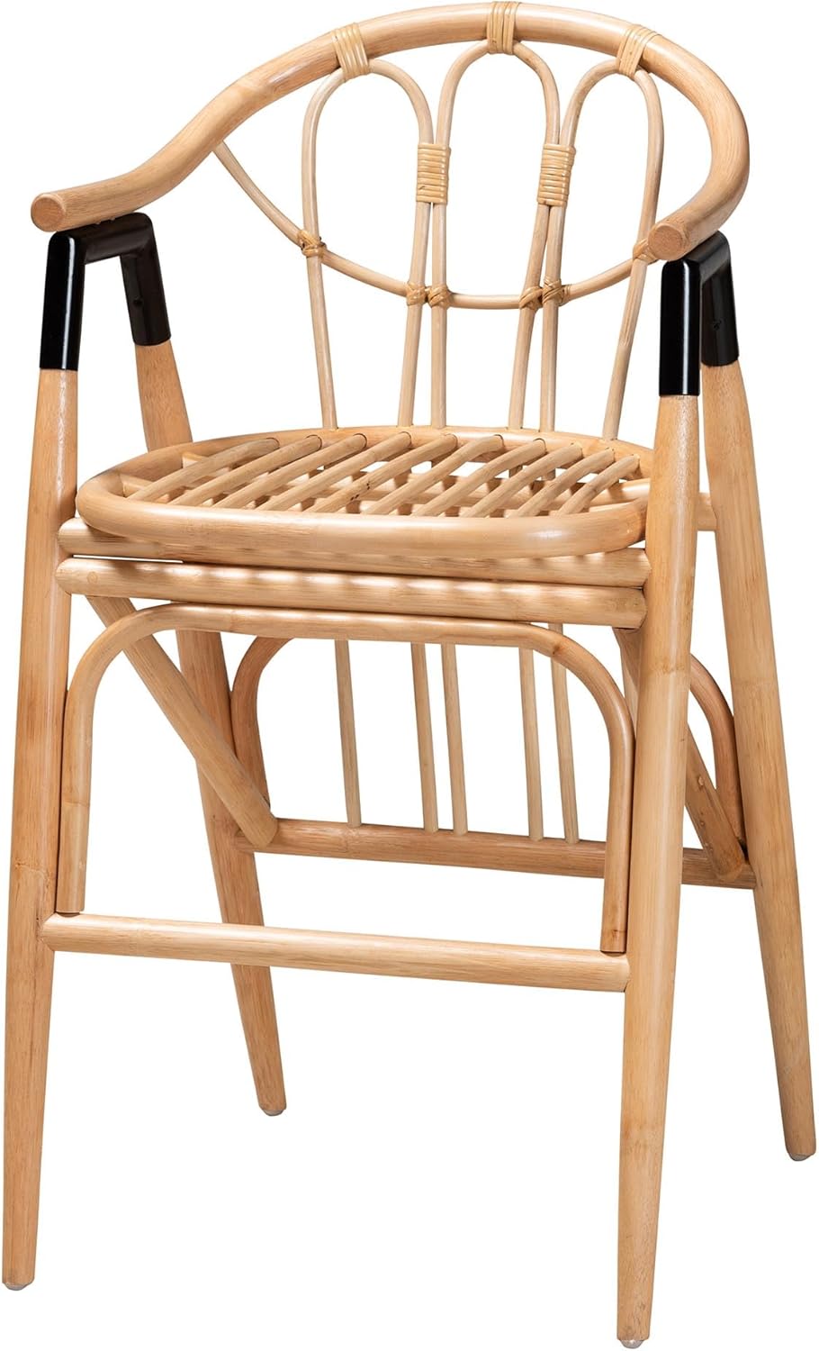 bali & pari Cyntia Modern Bohemian Natural Rattan Counter Stool