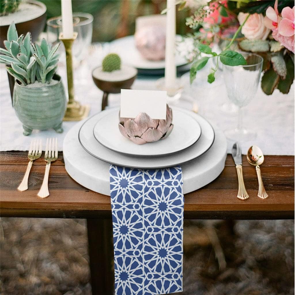 Abstract Geometric Pattern Indigo Cloth Napkins Set Festive Banquet Wedding Decor Tea Towel Kitchen Dinner Table(8pcs)