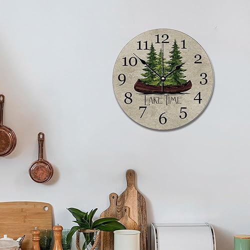 Miniatura 3 de ArogGeld Lake House - Reloj de pared de madera, vintage, silencioso, no de 10 pulgadas, funciona con pilas, redondo, fácil de leer para el hogar,