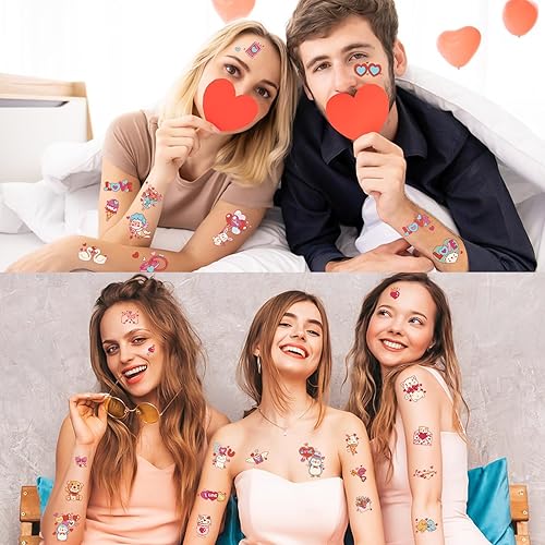 Miniatura 6 de Tatuajes temporales para el día de San Valentín, 36 hojas de más de 280 tatuajes falsos patrones de calcomanías para hombres, mujeres, niños,