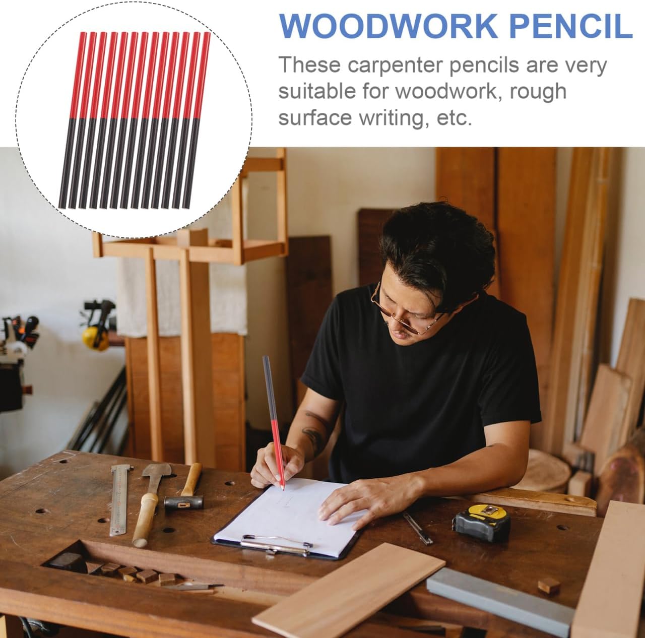 jojofuny 50 Pcs Double-Ended Red Blue Colored Pencils Hexagonal Wooden Carpenter Pencils 6.88 Inch for Drawing Marking Woodworking Bulk Pack