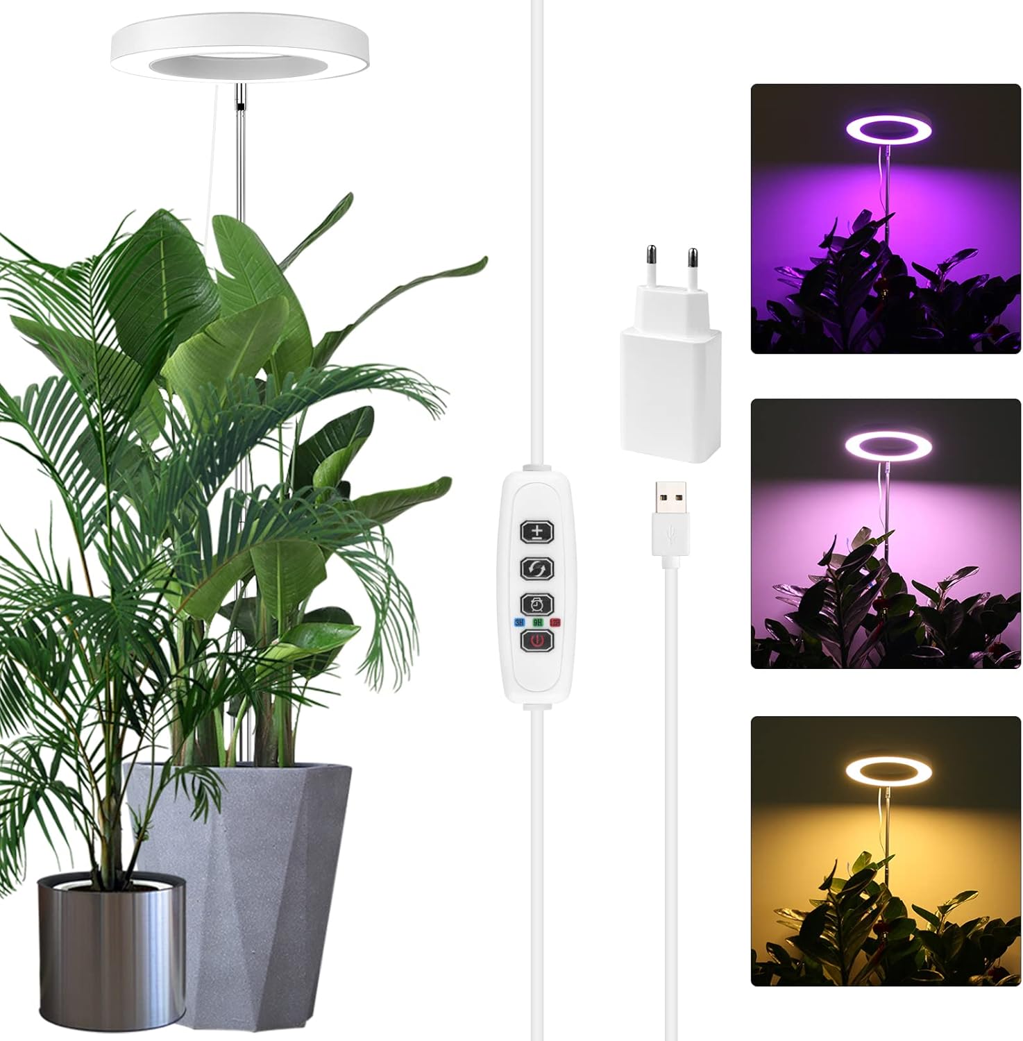 Sondiko Pflanzenlampe, Pflanzenlampe LED Vollspektrum Bis Zu 140 CM Höhe Mit 72 LEDs, 3 ...
