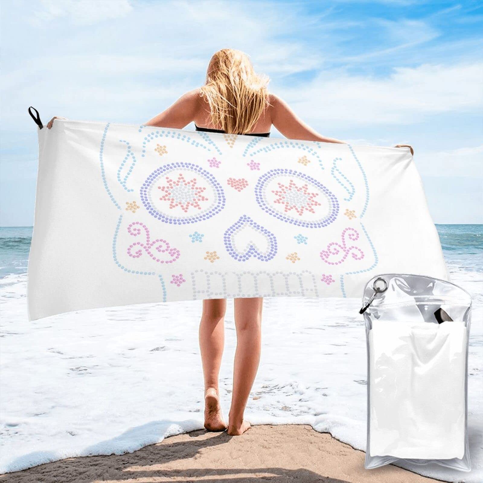 Lawenp Rhinestone Studs Sugar Skull Microfiber Beach Towel Adults Large Quick Drying Bath Towel Travel Towels with Pouch 31.5"x63"