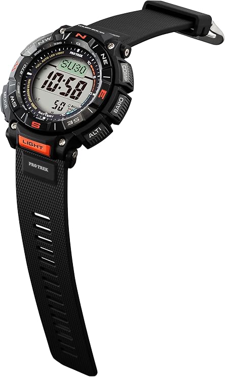 Casio PRG340 Series | Pro Trek | 100 Meter Water Resistant | Compass | Alt/Baro-Thermo | Tough Solar Powered | 1-100 SEC Stopwatch | Countdown Timer | World Time, Black, PRG-340-1CR