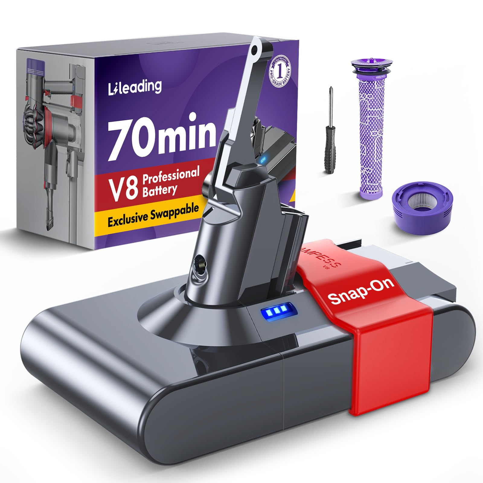 Rated 86.4Wh V8 Battery for Dyson 33% More Energy Fits SV10 | Rated 86.4Wh stored energy; about 33% above a typical 65Wh original battery product thumbnail 2