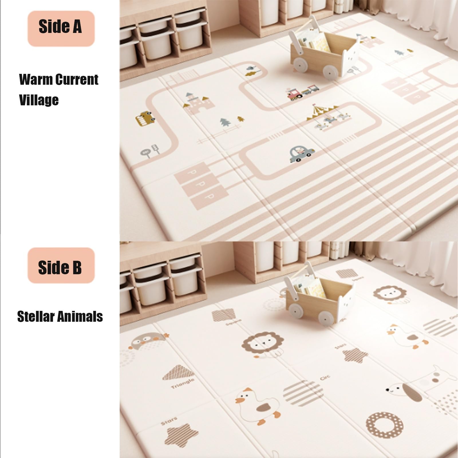 Weiche Schaumstoff-Krabbeldecke, Beidseitig Verwendbarer Pädagogischer Spielteppich für Kinder, Faltbarer, Tragbarer Bodenteppich, Perfekt für Die Wohnzimmerdekoration(A,150 * 180CM)