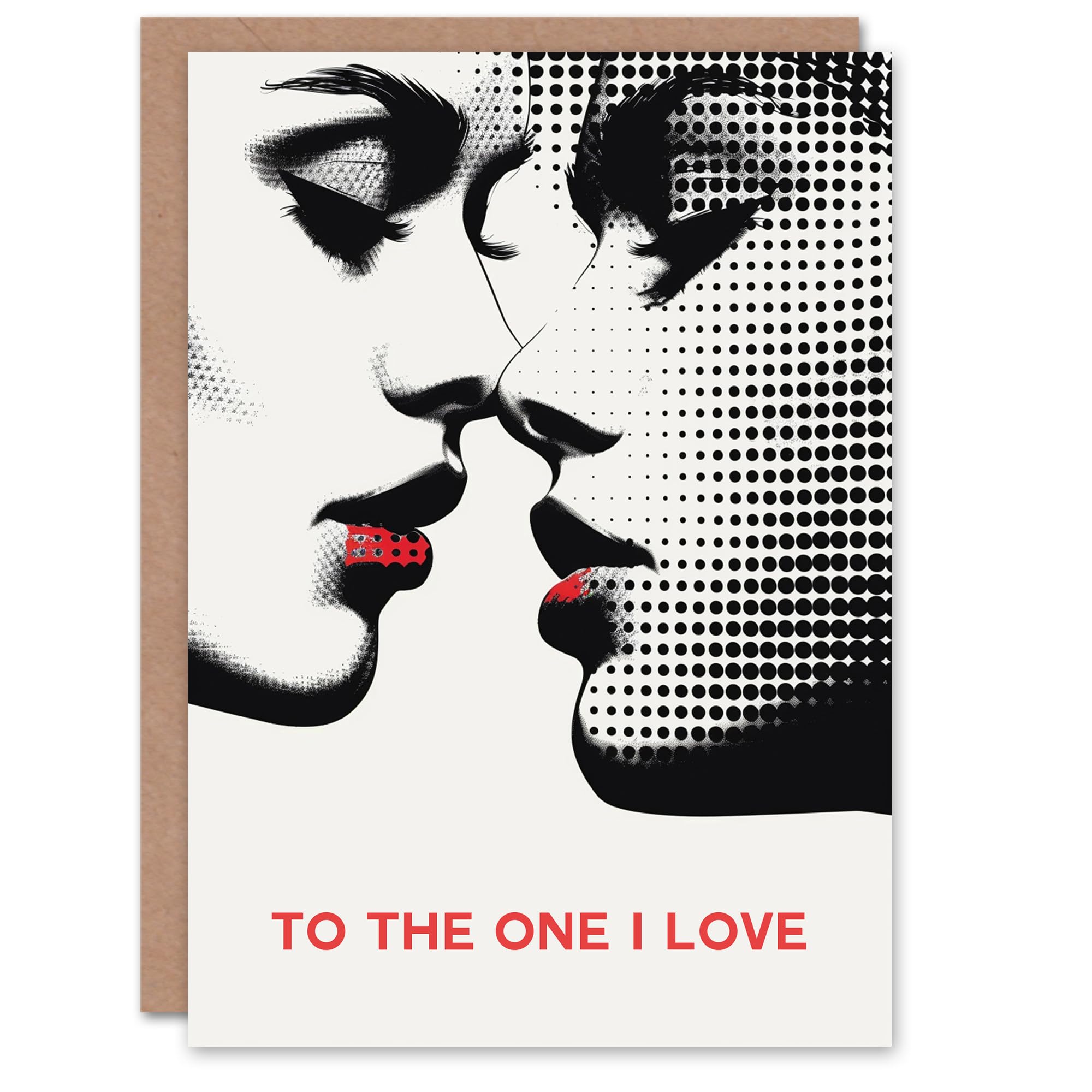 Artery8 Valentine's Day Card One I Love Two Lesbian Women Kiss Black White Red For Her Wife Woman Partner Girlfriend Greeting Card