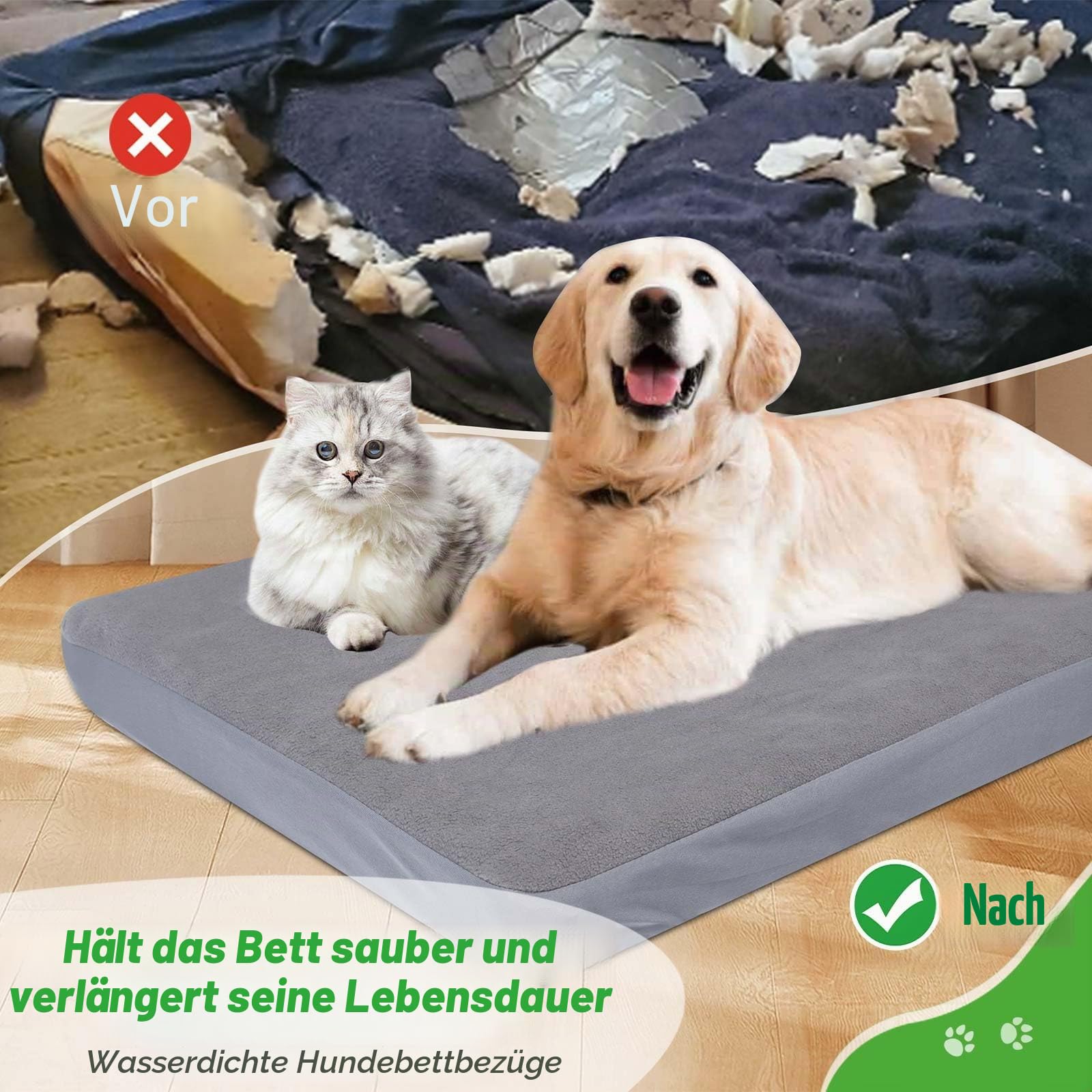 Ersatz-Hundebettbezüge, waschbar, 100% wasserdicht, weich, Grau, 2 Stück, 106,7 x 71,1 cm L