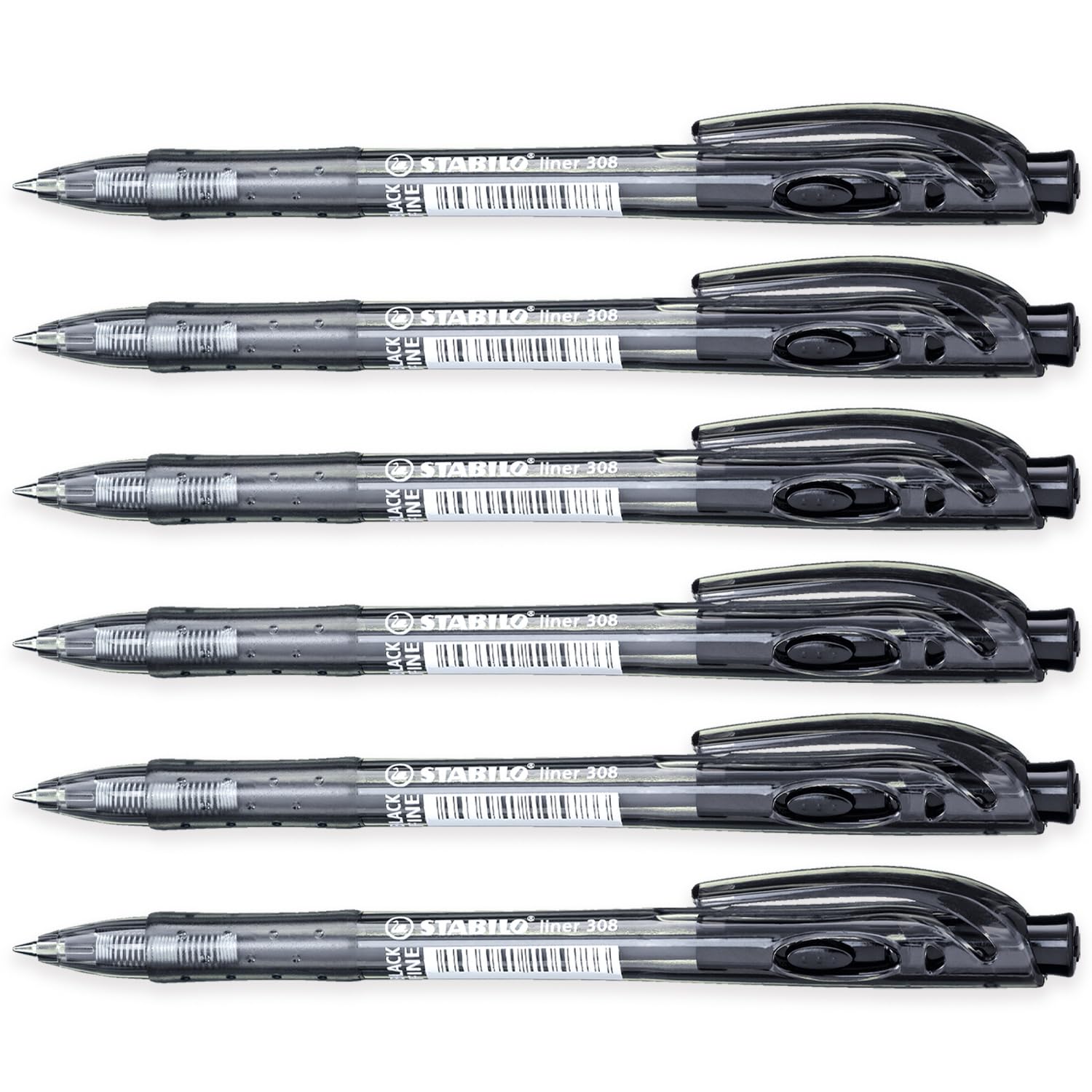 STABILO liner - Retractable Ballpoint Pen - Fine - Pack of 6 (Black)