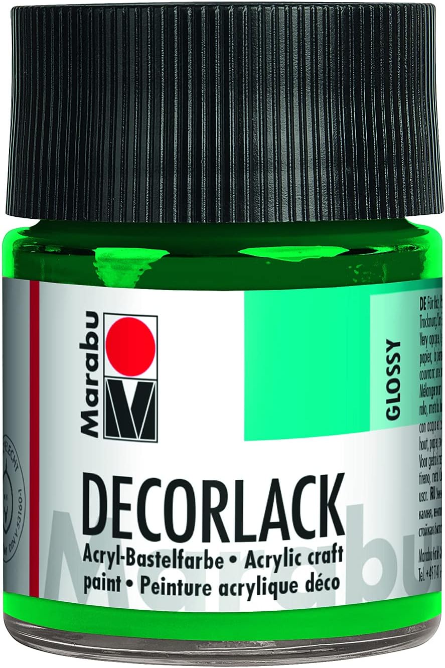Marabu 11300005067 - Decorative Paint Acrylic Juice Green 067, 50 ml, High-Gloss Acrylic Paint, Water-Based, Weatherproof, Saliva-Resistant, for Painting, Stenciling and Decoupage Technique