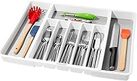 madesmart Expandable Silverware Tray Organizer White - 8 Compartments, Icons for Sorting Flatware Utensils, Soft-Grip Lining, BPA-Free Drawer Insert