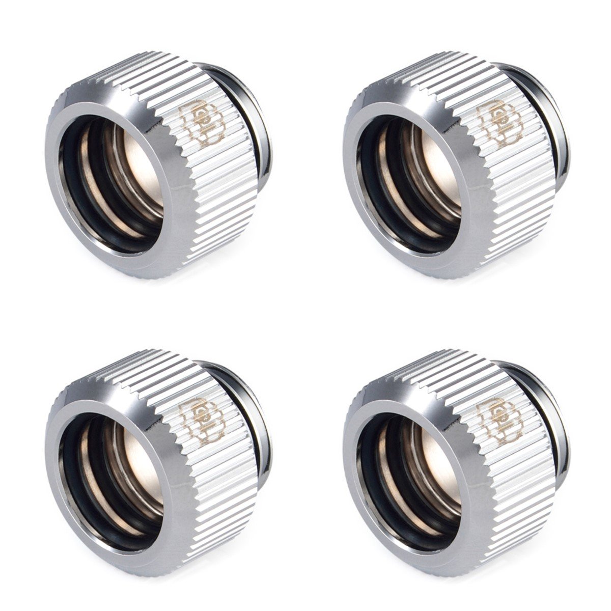 G1/4" Fitting for 12mm OD Hard Tubing (for Use with Bitspower Rigid Tubing Only), Glorious Silver, 4-Pack
