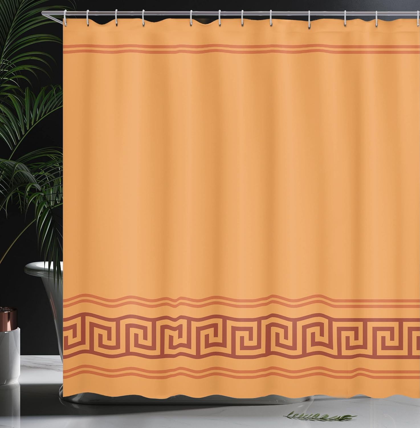 Ambesonne Abstract Shower Curtain, Simplistic Classic Greek Inspired Pattern in Monochrome Design, Cloth Fabric Bathroom Decor Set with Hooks, 69" W x 70" L, Cinnamon Orange