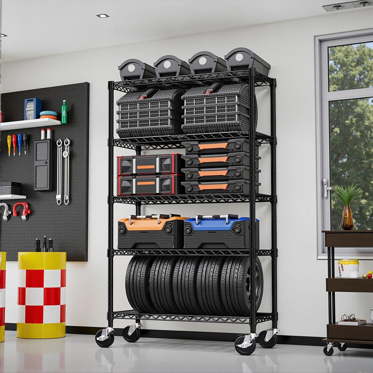 5-Tier 2200LBS Storage Shelves,Adjustable Wire Shelving for Pantry Organizers and Storage Heavy Duty Garage Shelving for Kitchen, Basement,Warehouse(Black,17.7Dx 47.2" W x 76.7" H)