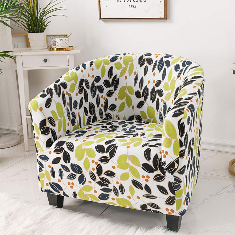 Tub Sofa Covers for Armchairs,  Elastic Tub Armchair Covers Removable and Washable Modern Stretch Tub Sofa Slipcover for Dining Living Room Office Reception Universal Armchair (Leaves and Flowers)