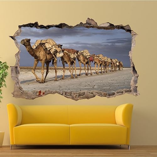 ZOYLLA 3D Vivid Wall Decals PVC Mural Art Poster Animals Camels Caravan Wall Stickers 3D Art Mural Home Office Shop Decor