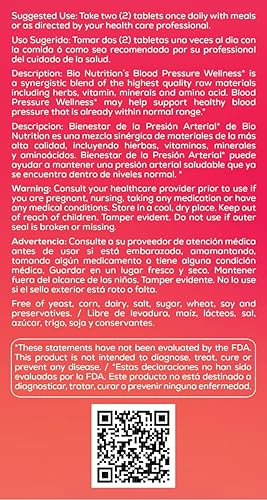 Miniatura 5 de Bio Nutrition Pestañas de bienestar para la presión arterial, 60 unidades