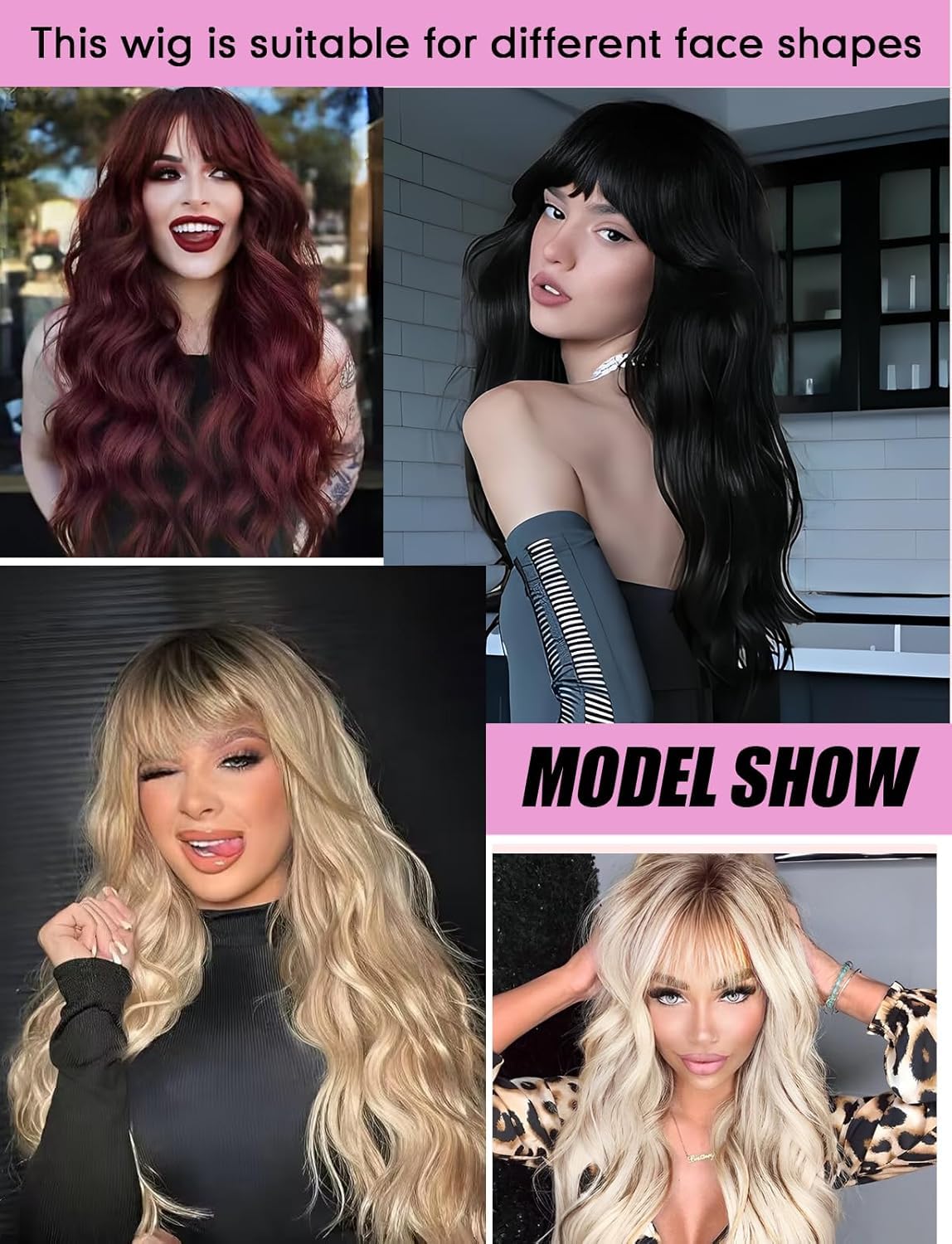 Long Lace Wavy Wig for Women, Synthetic Wigs for Daily Use Black Color