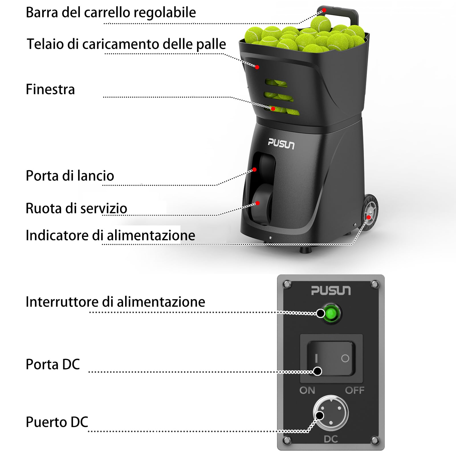 PT-Smart - Macchina per palline da tennis con app, telecomando | Lanciatore elettronico portatile | Batteria 4-6 ore | Oscillazione con Topspin e Backspin | Attrezzatura per allenamento per adulti |