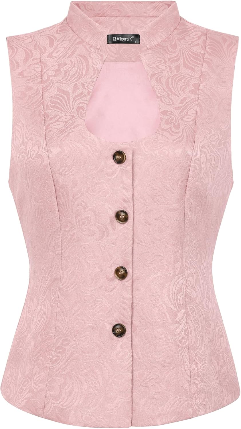 Allegra K Vintage Suit Waistcoat for Women's Gothic Blazer Sleeveless Steampunk Jacquard Dressy Vest