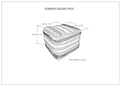 Miniatura 3 de SIMPLIHOME Sommer - Puf cuadrado bohemio de 18 pulgadas de ancho en tejido de telar a mano naturalgris topo, para sala de estar, dormitorio y