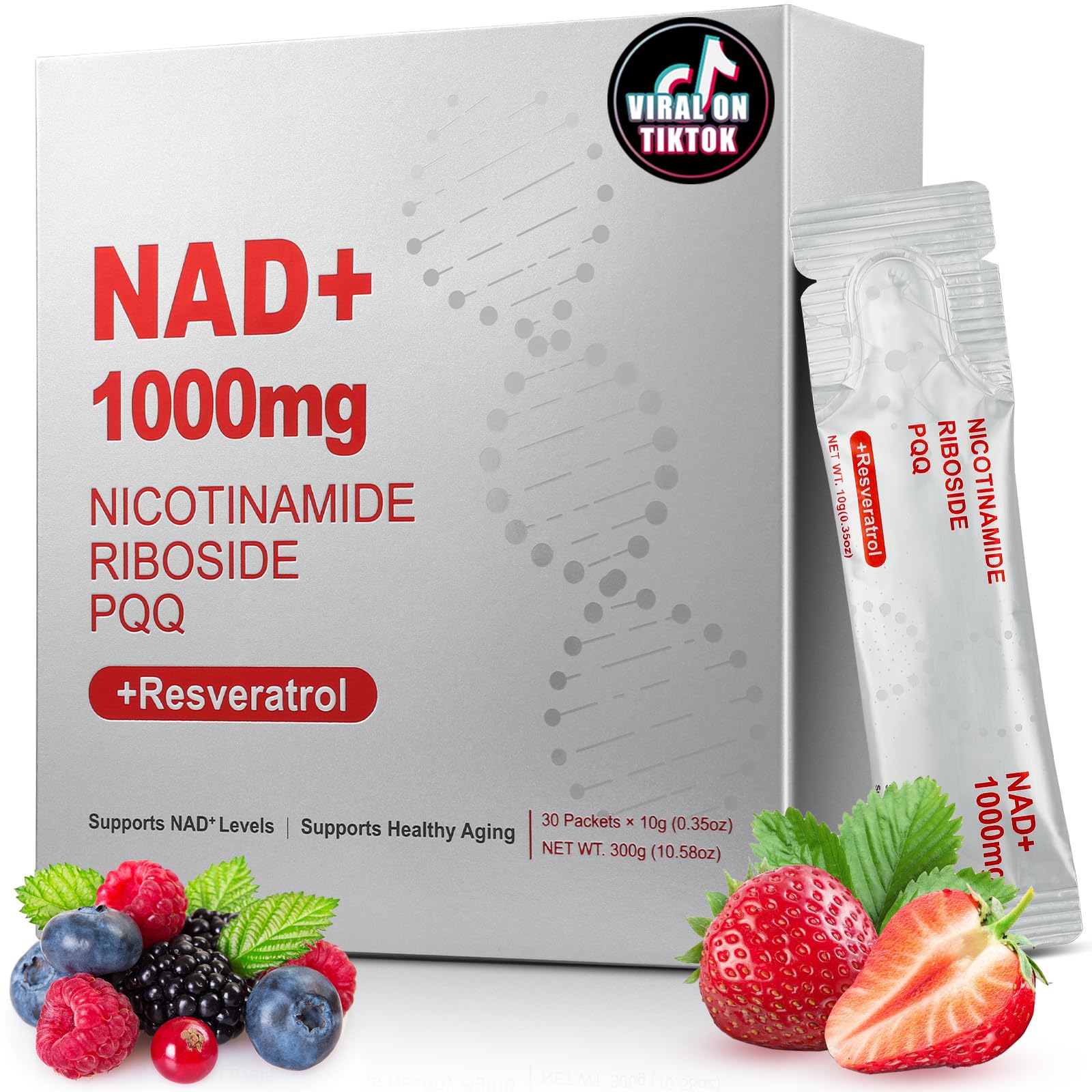 1000mg High-Potency NAD Liquid Supplement Nicotinamide Riboside Resveratrol with PQQ Boosts Cellular Energy Focus Healthy Aging - 1