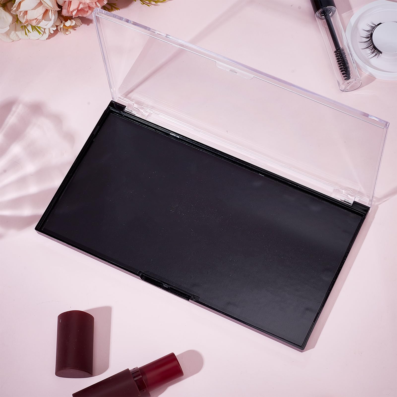 NICENEEDED 3 Paquete de Paleta de Maquillaje Magnética de 7.5 x 3.9 x 0.2 Pulgadas con Tapa Transparente, Caja de Almacenamiento Rectangular para Placas Dosificadoras de Maquillaje