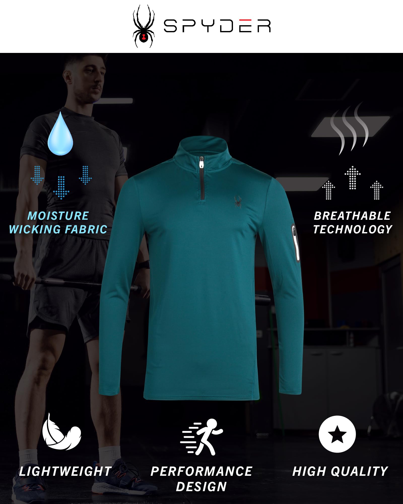 Spyder Herren Active Shirt - Quarter Zip Long Sleeve Performance Pullover (S-XL)