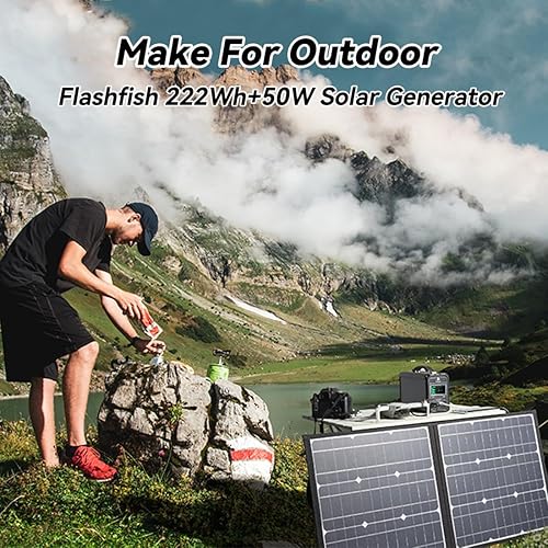 Miniatura 2 de Estación de energía portátil con panel solar, generador solar Flashfish 300 W+panel solar de 50 W, 2 salidas de CA de 300 W, 222 Wh60000 mAh de