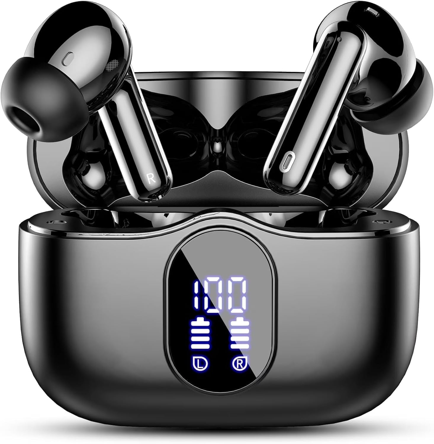 Wireless Earbuds, Bluetooth 5.4 Headphones Bass Stereo, Ear Buds with Noise Cancelling Mic LED Display, 36H Playtime in Ear Earphones, IP7 Waterproof Sport Headset for Android iOS