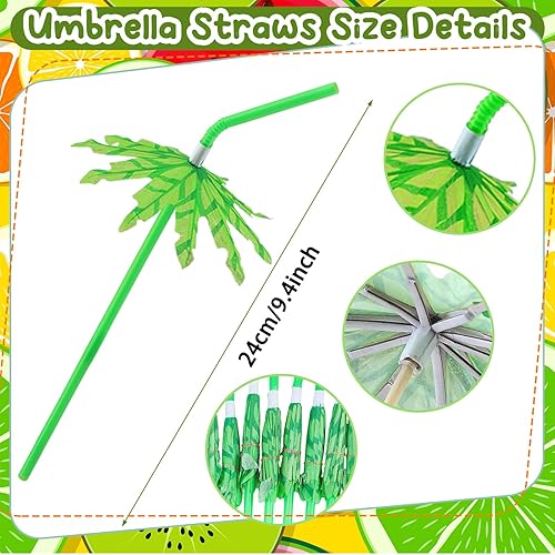 Miniatura 3 de Juego de 300 popotes de paraguas con sombrillas para bebidas, palillos de dientes elegantes para aperitivos, incluye 100 pajitas tropicales, 100