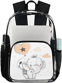 Mochila transparente de elefante fofo, mochila transparente impermeável com balão de elefante mochila transparente de PVC com alça de ombro reforçada para escola, trabalho, viagens, Multicor