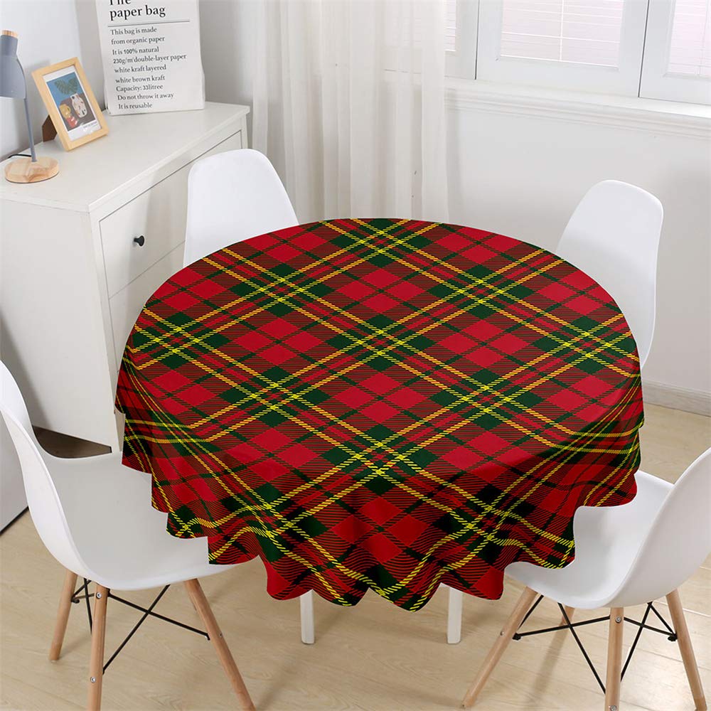Chickwin-Shop Round Tablecloth Classic Rustic Scottish Plaid Waterproof Wipe Clean Table Cover Kitchen Dining Room 78.7 inch (Round) Red and Green Polyester