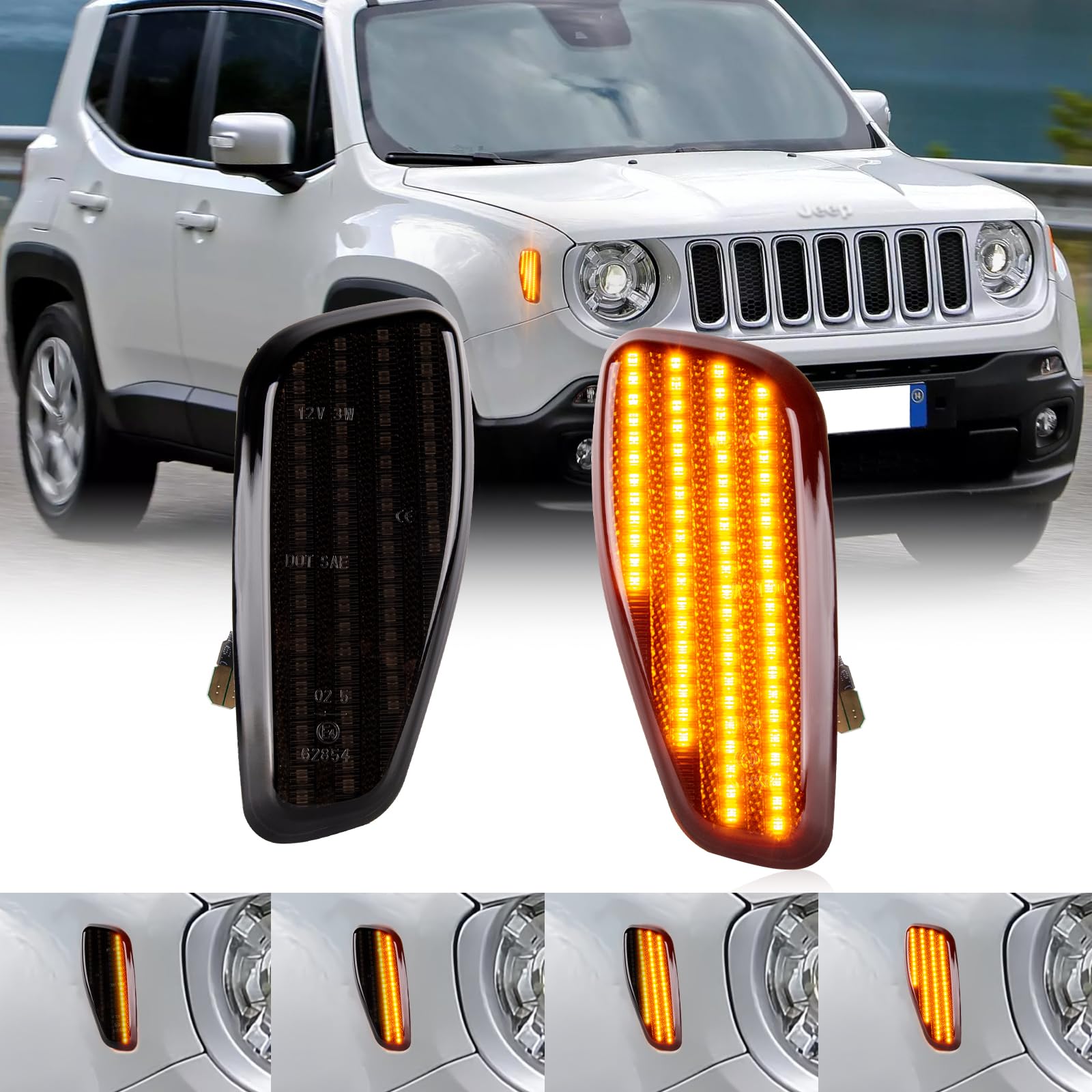 POPMOTORZ LED Dinamico Luci Laterali per J-eep Renegade 2015-2017, Frecce Laterali LED con Canbus Senza Errori 2835 SMD Nero, 2 Pezzi