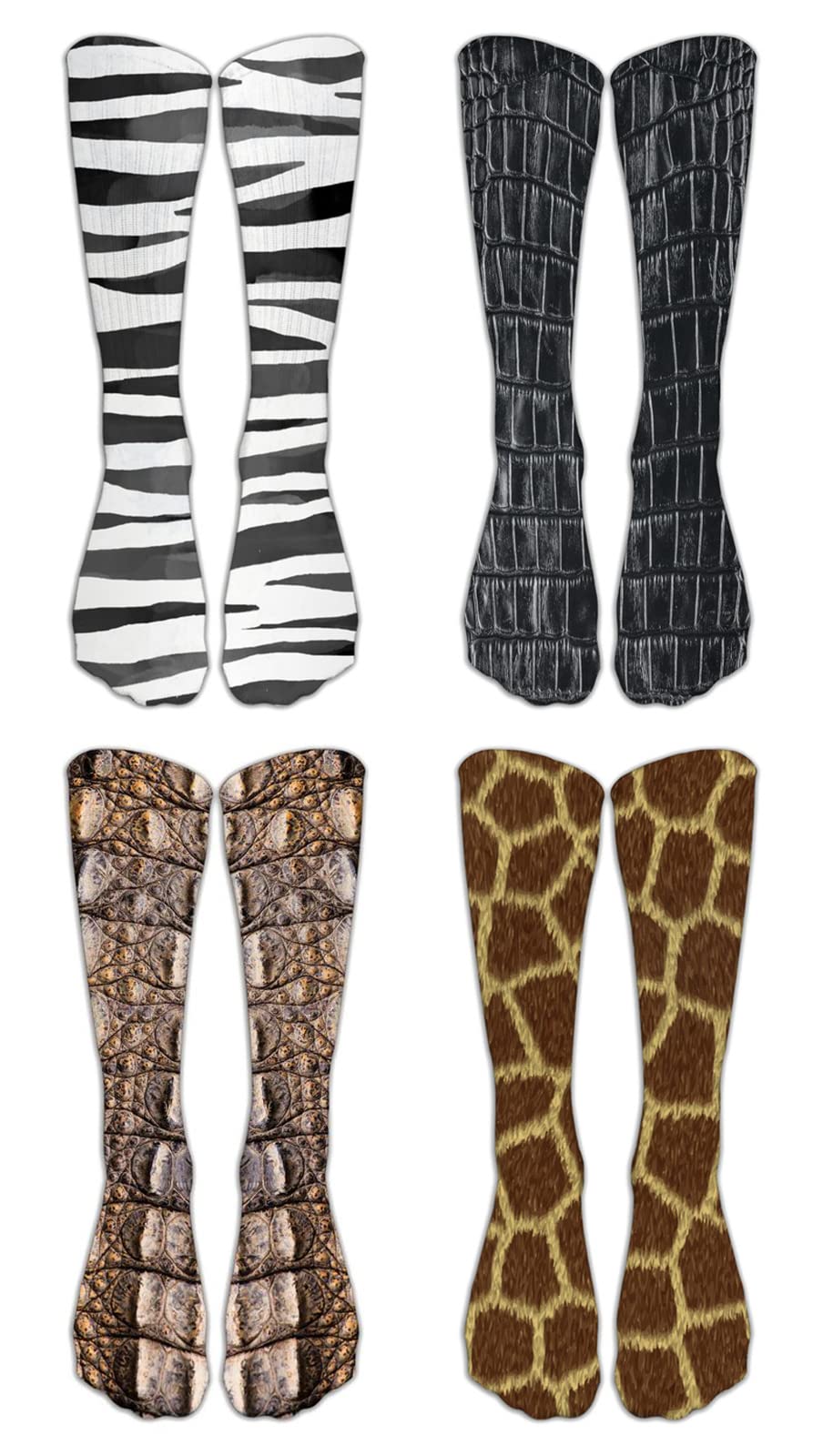 Funny Socks Gag Gifts Animal Feet Paw Socks for Men Women Teens Boys Girls Kids Silly Novelty Socks 4 pairs: zebra, dinosaur, crocodile, giraffe
