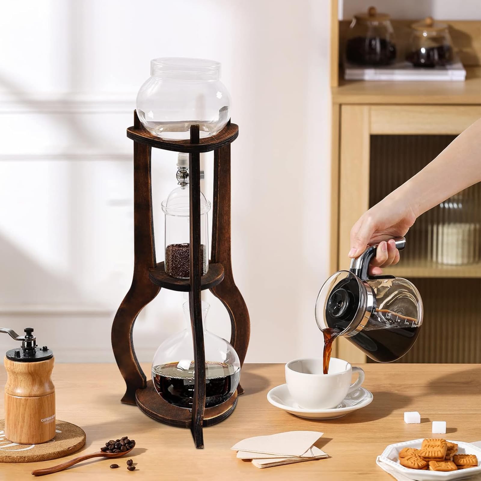 Cold Brew Drip Tower, 800 Ml Macchine per caffè Freddo Manuali con Tecnologia Slow Drip, con Gocciolatoio Regolabile, Staffa in Legno, per Uffici Domestici E Caffetterie