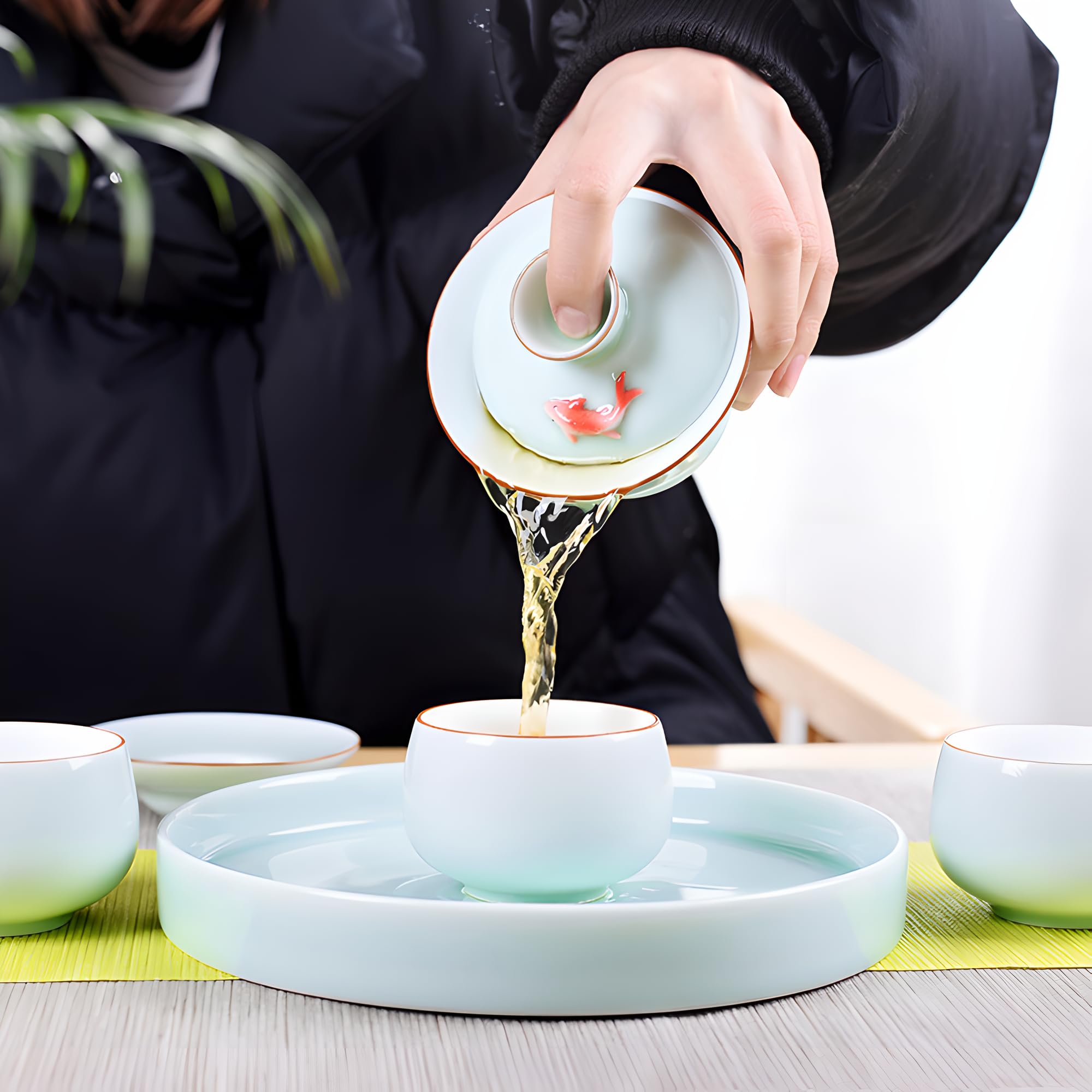 Gaiwan z kolorową rybką koi Yixing, chińską filiżanką do herbaty Gongfu, japońską filiżanką do herbaty, miseczką do herbaty z pokrywką i spodkiem (Gaiwan)