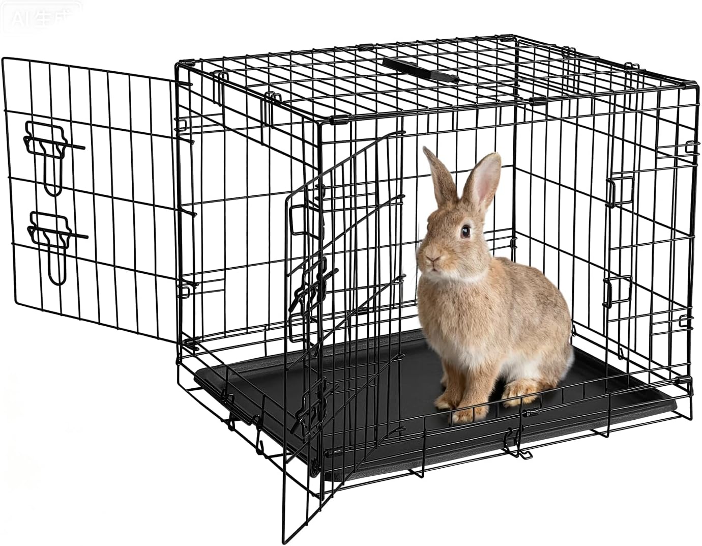 GarveeLife Rabbit Cage, Portable Rabbit Carriers with Slide Out Tray, Top & Front Door, Folding Small Critter Carriers Cage for Bunny, Ferret, Chinchilla, Cat, Rat (24Inch)