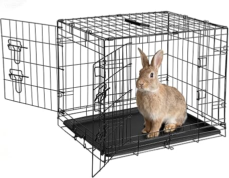 Folding Portable Small Animal Cage, Homes for Pets 24 Inch, Dual Door Metal Crate with Slide-Out Tray, Indoor/Outdoor Pet Carrier for Small Dogs, Cats, Rabbits, Chinchillas, Rats