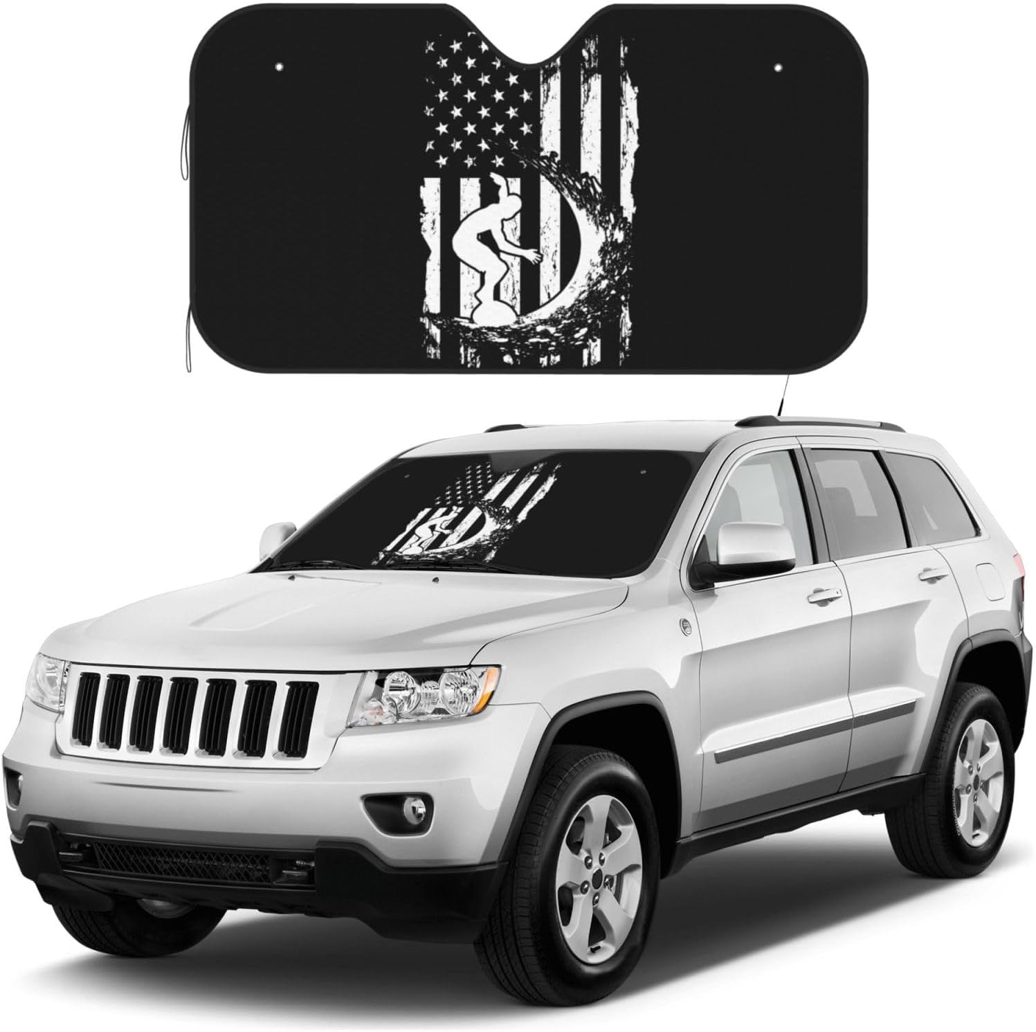 Surfing American Flag Foldable Car Windshield Sunshade Blocks Heat and Sun Glare Uv Rays