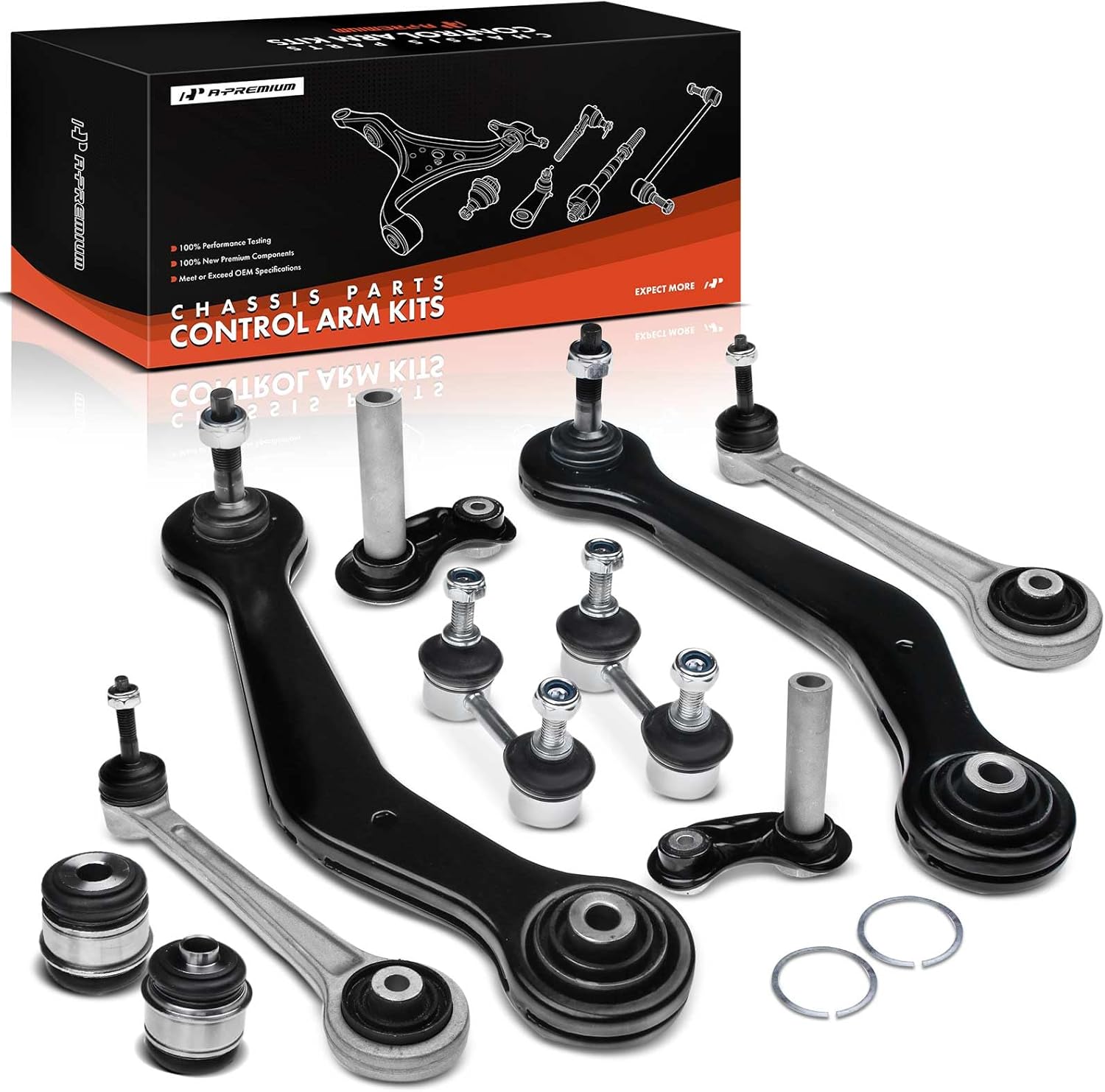 A-Premium Set of 10, Rear Upper Forward & Rearward Control Arm, Sway Bar Link, Control Arm Integral Link & Bushing, Compatible with BMW E38 Series - 1995-2001 - 740i 740iL 750iL, RWD & Sedan Only