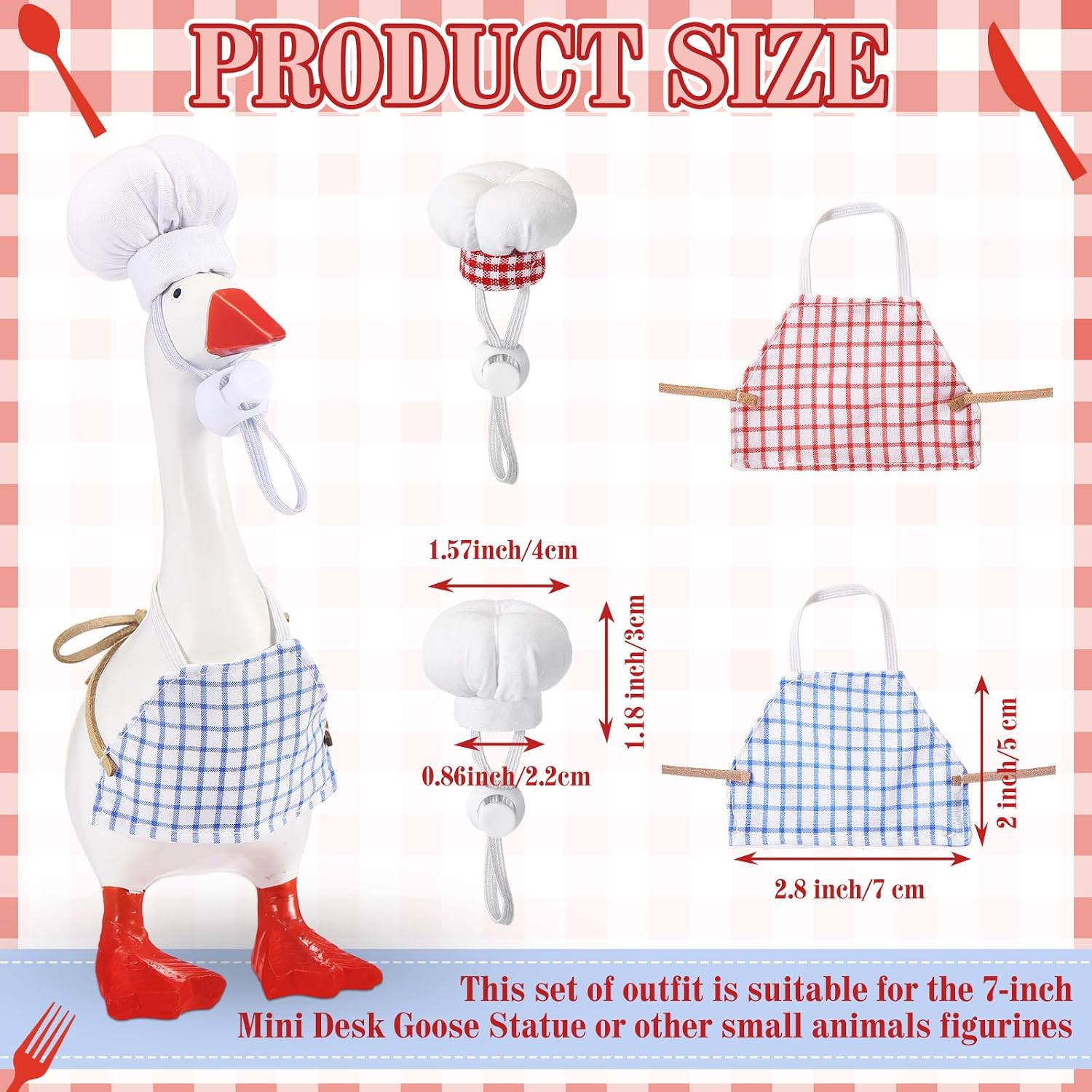 2 Packs Mini Goose Chef Outfits Chef Hats and Aprons for 7-inch Desk Goose Statue Christmas Desk Decor Cute Magnetic Duck Costume Decor Christmas Gift