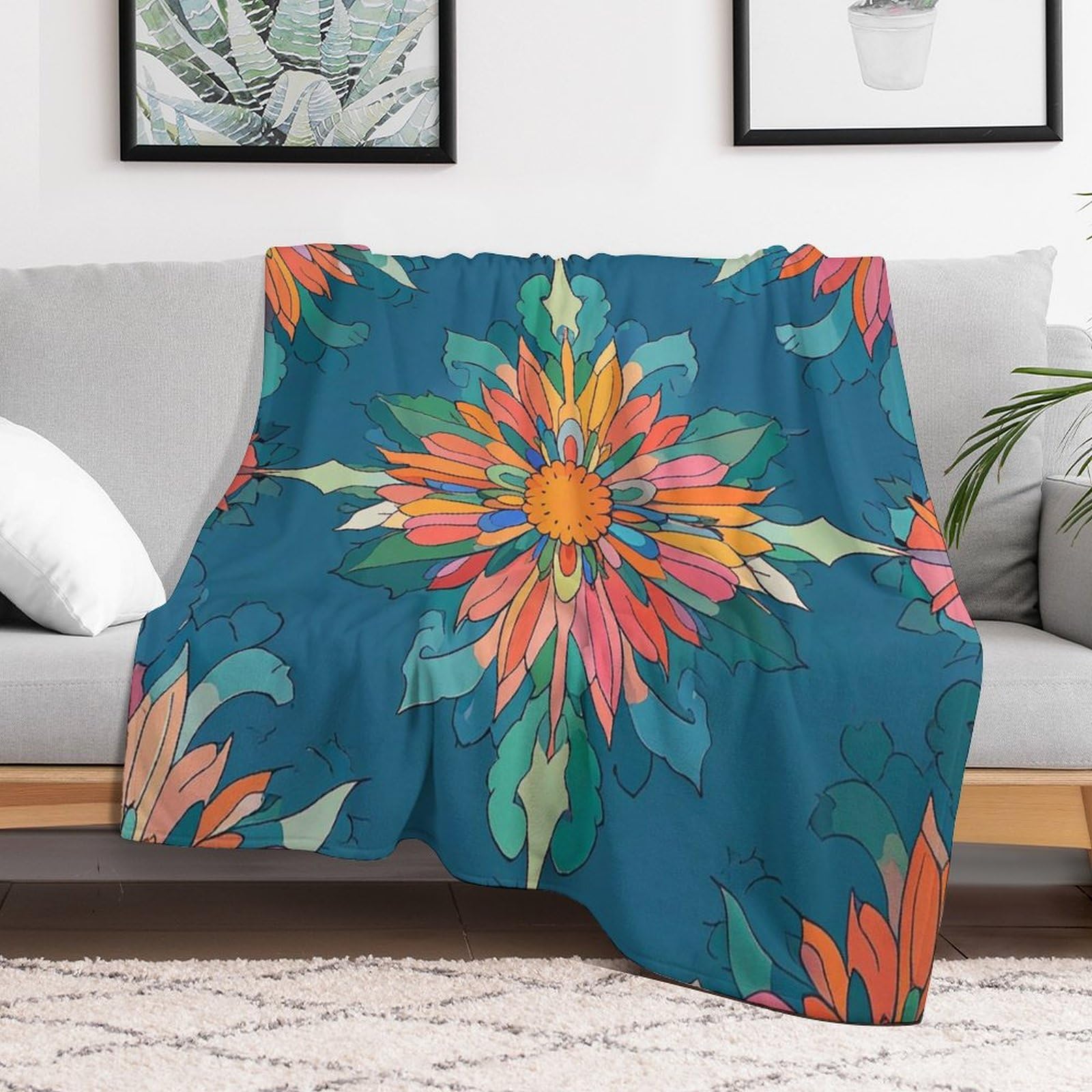 Couverture en micro polaire motif chardon écossais pour lit 152x203 cm