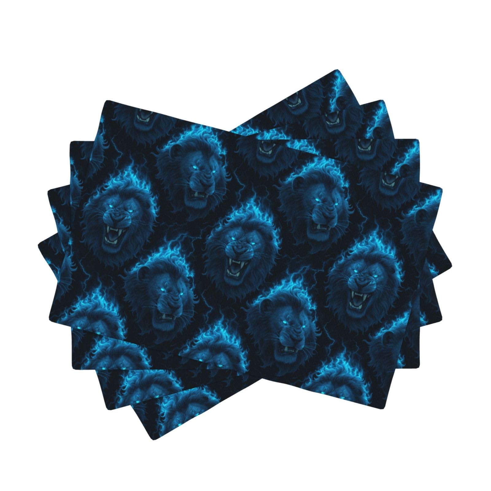 Sets de table lion bleu pour décoration de fête et repas conviviaux en famille | Lot de 4