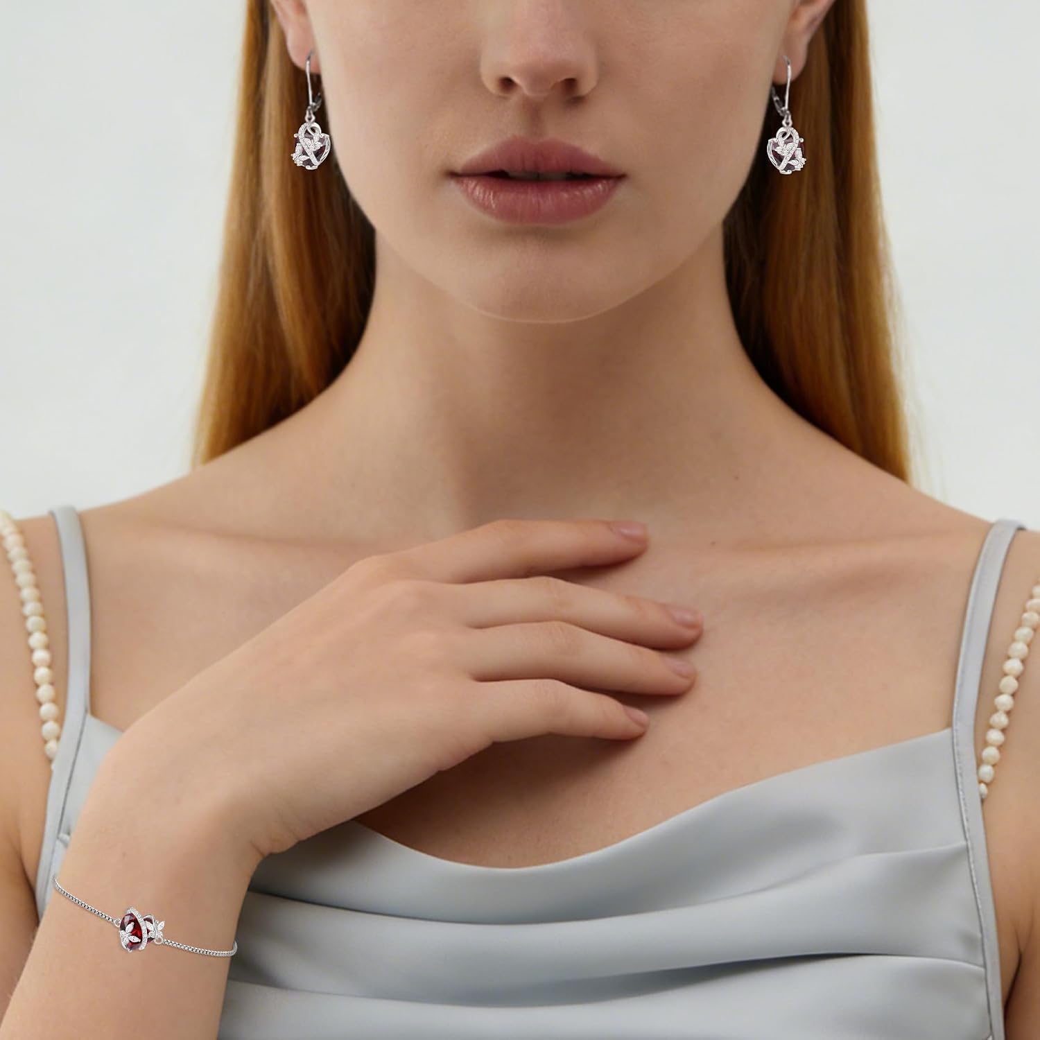 Butterfly Bracelet for Women Sterling Silver Heart Jewelry Birthstone Charm Link Bracelet