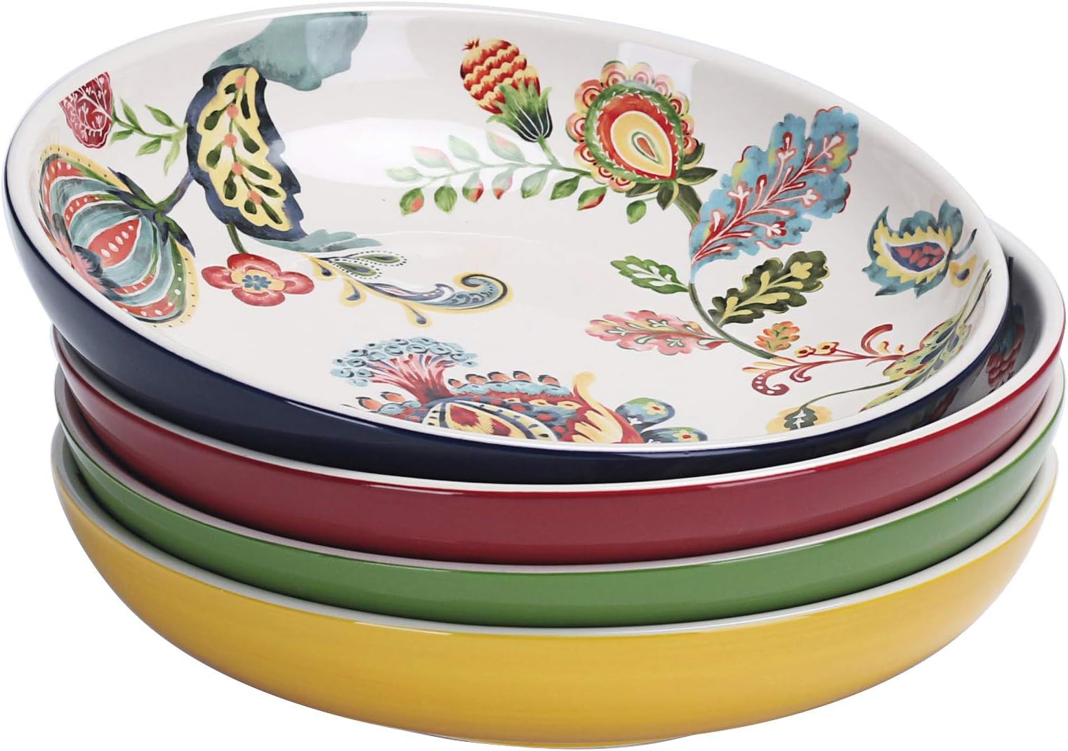 BicoProtea Cynaroides Pasta Bowls, 35oz Salad Bowl Set of 4, Large Ceramic Serving Dinner Bowls for Soup and Cereal, Microwave and Dishwasher Safe, Gift for Housewarming and Thanksgiving