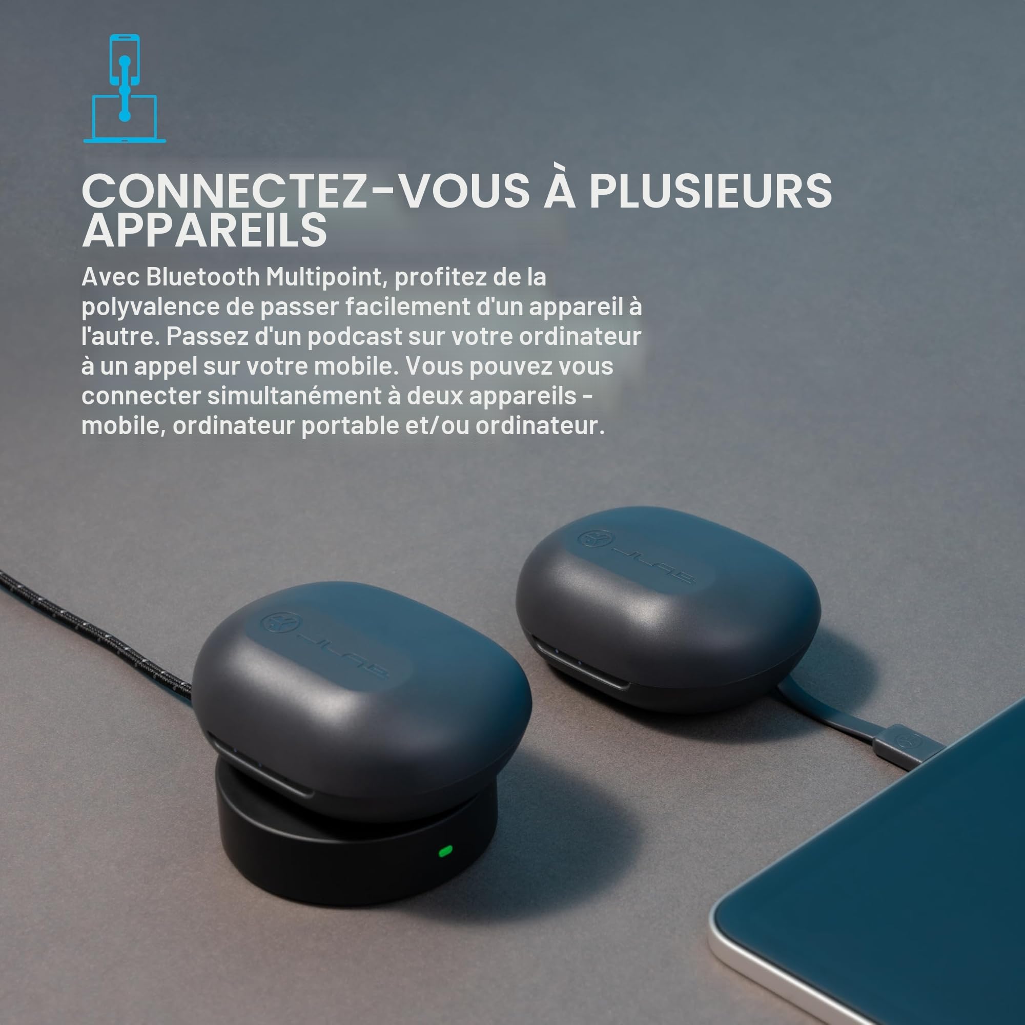 JLab JBuds Sport ANC 4 Écouteurs de Sport Intra-Auriculaires, Bluetooth, 60h+ Autonomie, Réduction de Bruit, True Wireless, Boîtier de Charge USB-C, IP66 Résistant à la Transpiration, Multipoint, Noir