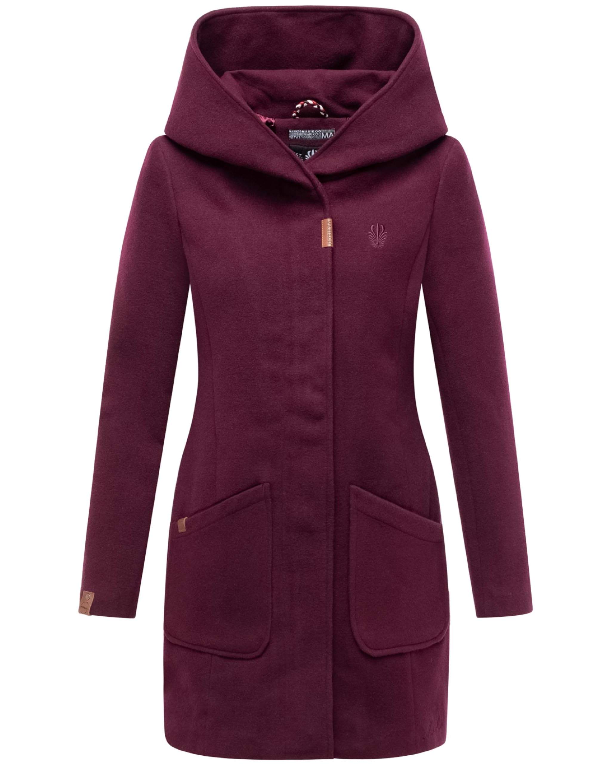 Marikoo Women's Wine Red Maikoo Wool Coat Look Warm Trench Coat With Hood Xs - 5XL, M